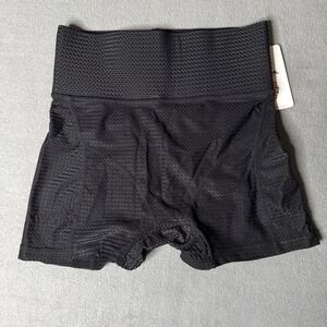 Lu's Chic Womens High Waisted Ruched Mesh Athletic Shorts Black Size S NWT